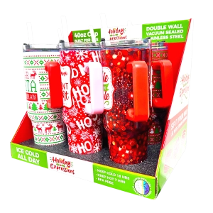 40 oz Insulated Stainless-Steel Holiday Cup - 6 Pieces Per Retail Ready Display 41709
