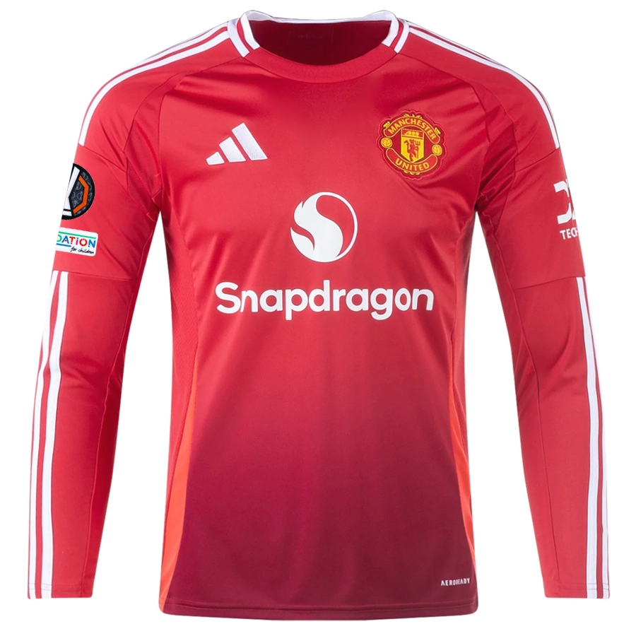adidas Manchester United Tyrell Malacia Long Sleeve Home Jersey w/ Europa League Patches 24/25 (Red)