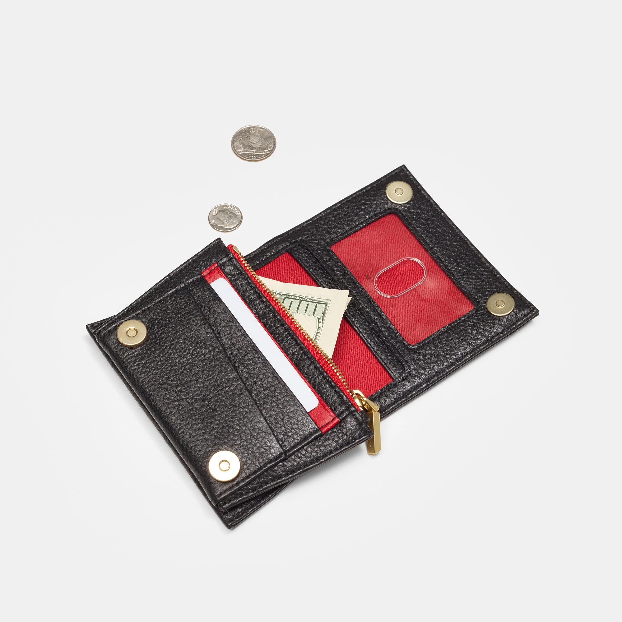 Allen Wallet | Black/Brushed Gold Red Zip