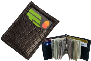 Black Alligator Bifold Slim Profile Wallet With Money Clip