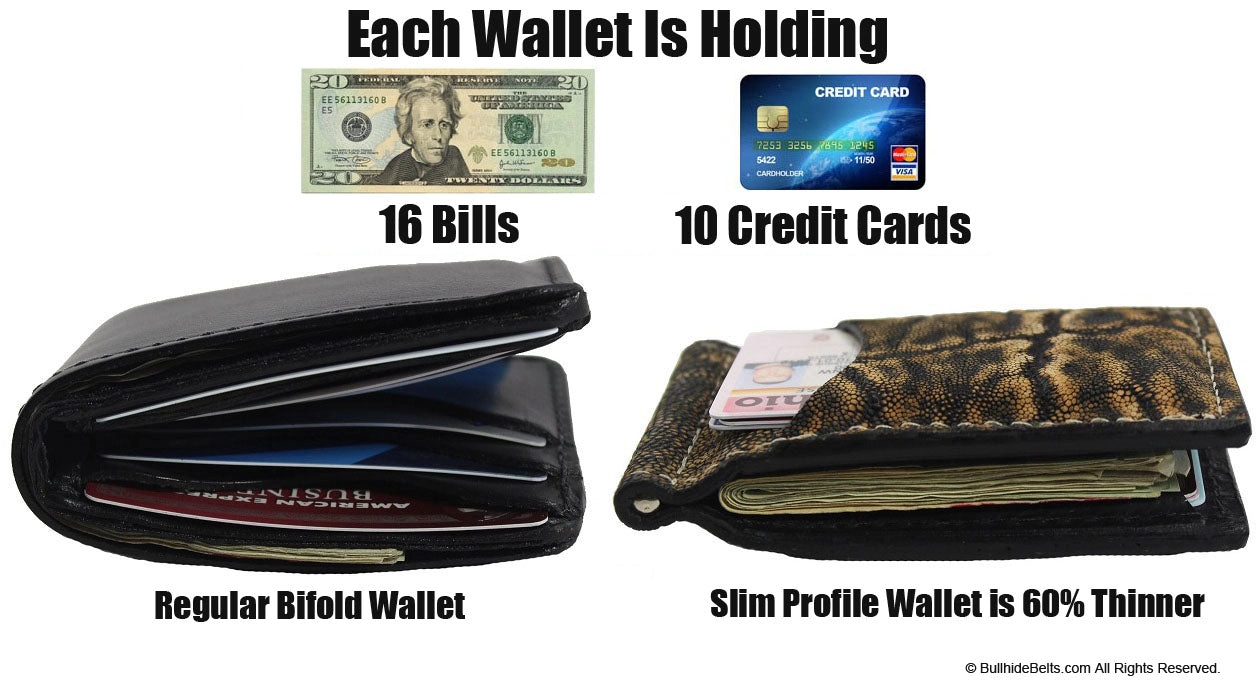 Black Hippopotamus Bifold Slim Profile Wallet With Money Clip