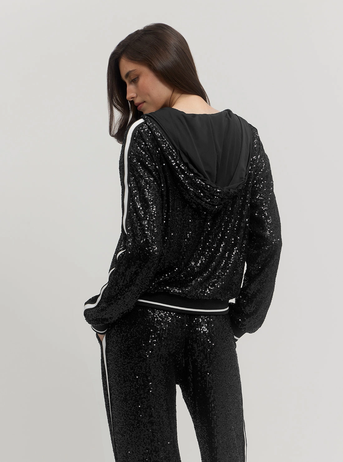 Black Mini Sequins Zip Jacket