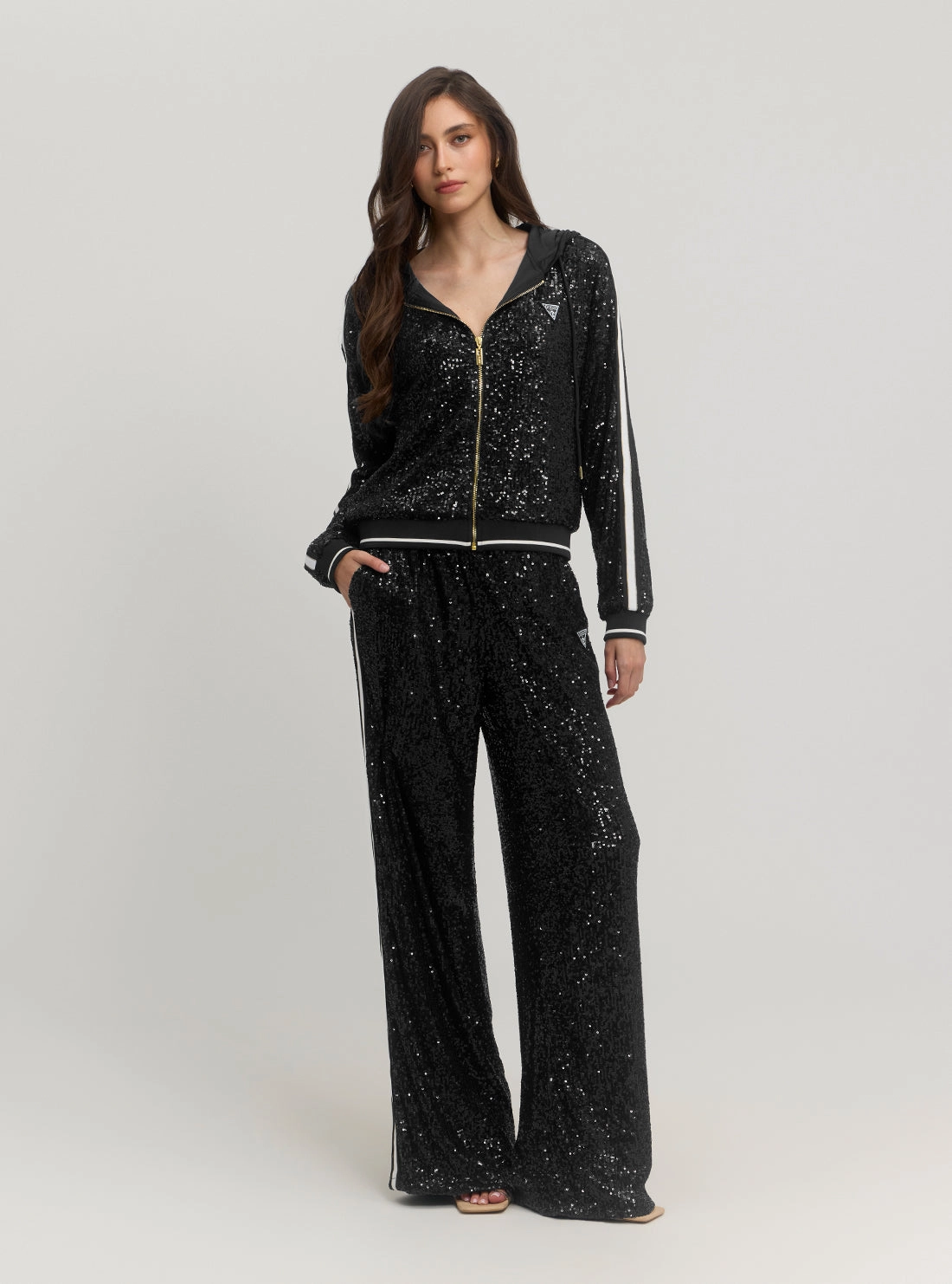 Black Mini Sequins Zip Jacket