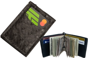 Black Ostrich Bifold Slim Profile Wallet With Money Clip