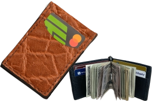 Caramel Brown Elephant Bifold Slim Profile Wallet With Money Clip