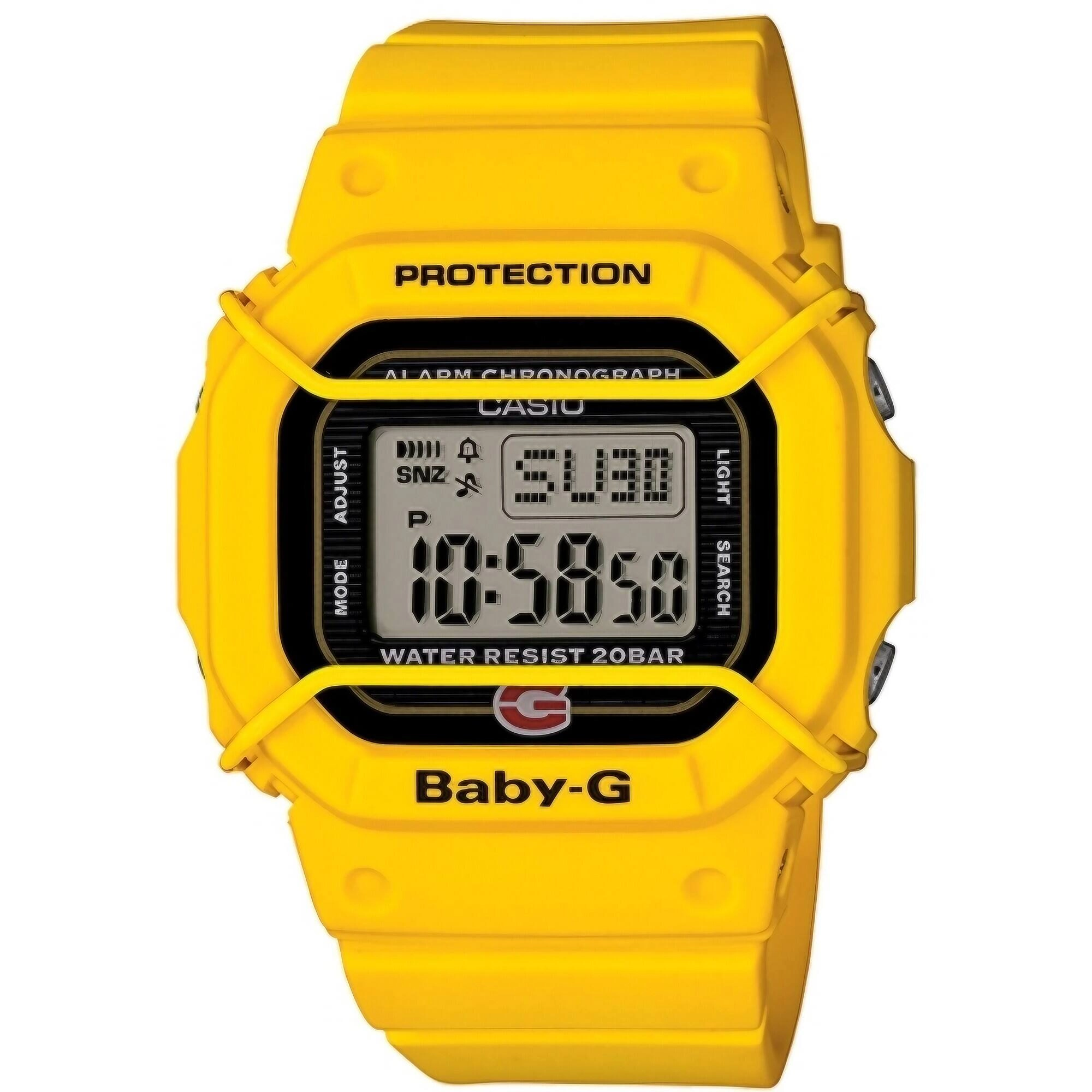 Casio Women's Watch - Baby-G Black and Grey Digital Dial Yellow Resin Strap | BGD500-9