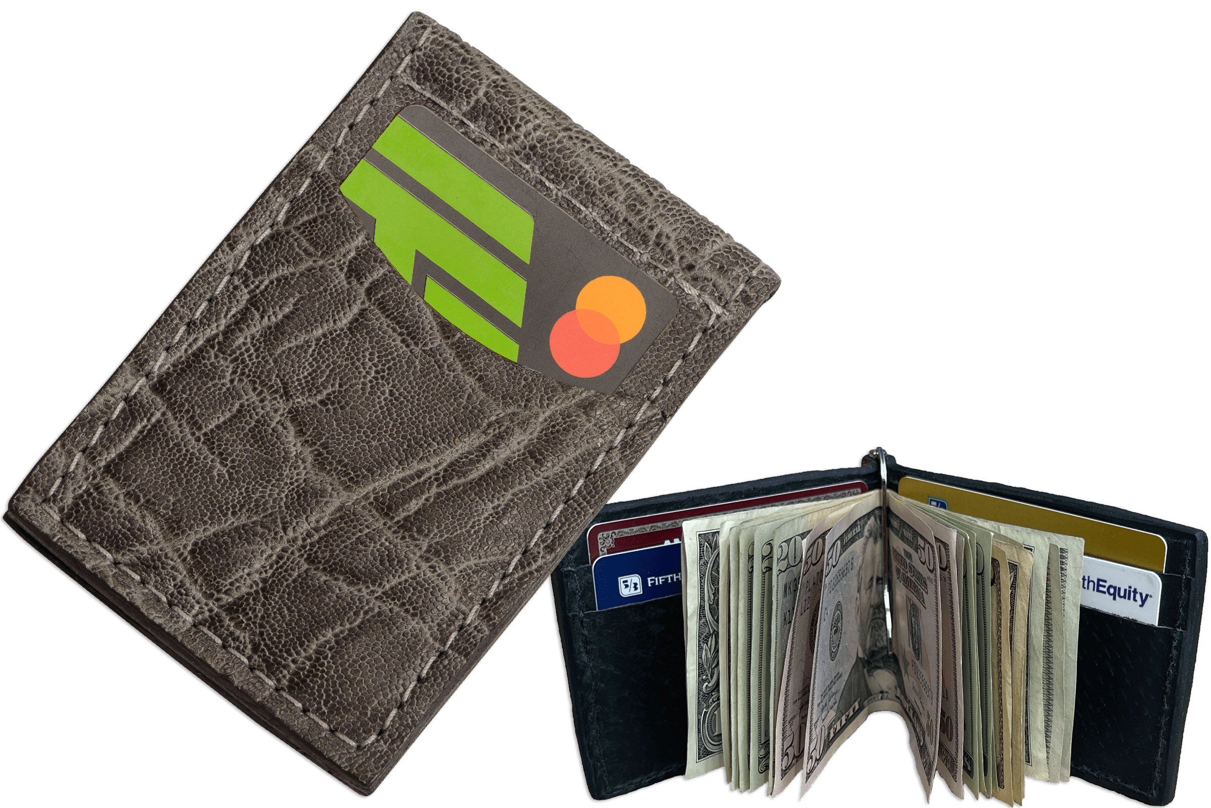 Charcoal Gray Elephant Bifold Slim Profile Wallet With Money Clip