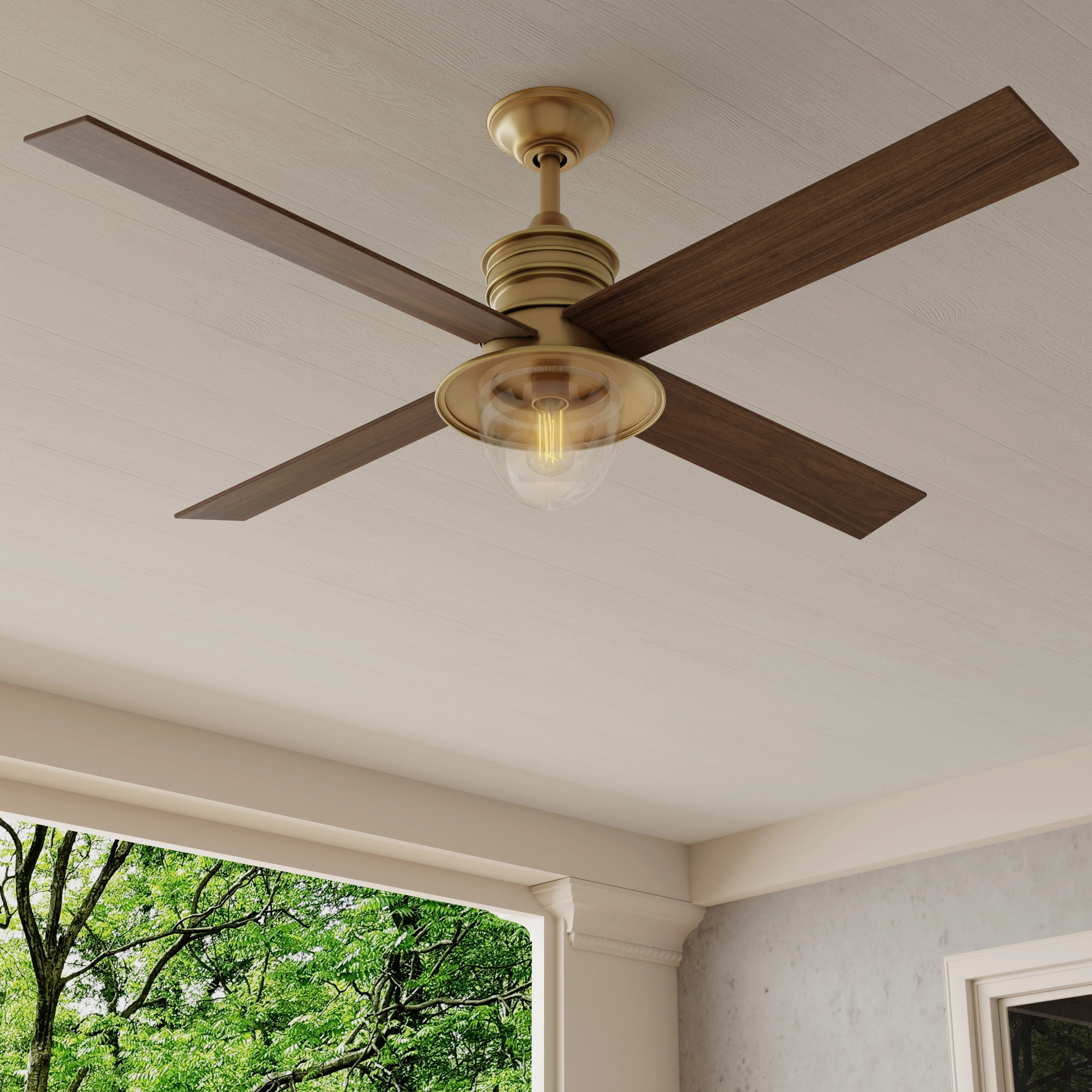 Gillen 56" 4-Blade LED Indoor/Outdoor Ceiling Fan with Light Kit and Clear Glass Shade