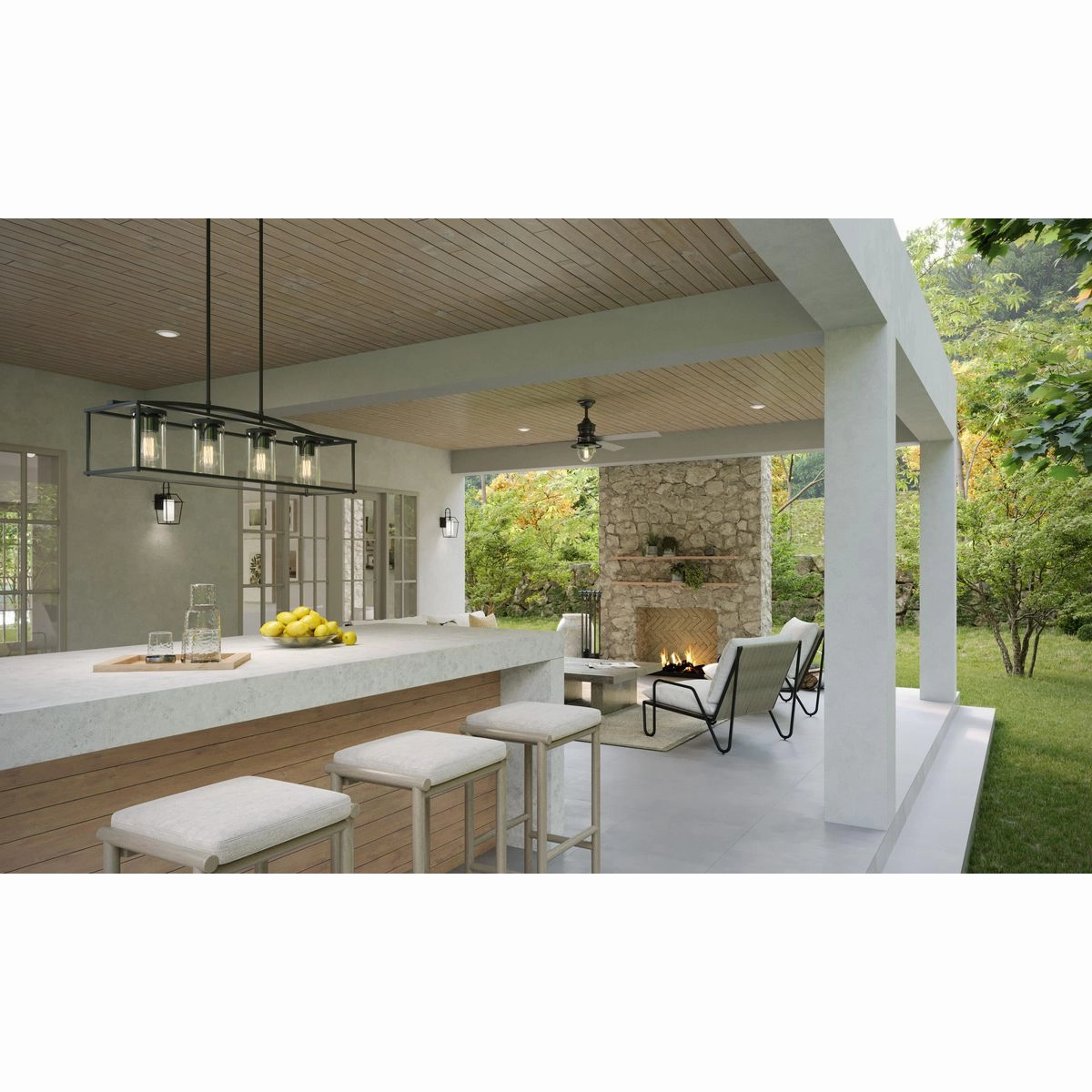 Gillen 56" 4-Blade LED Indoor/Outdoor Ceiling Fan with Light Kit and Clear Glass Shade