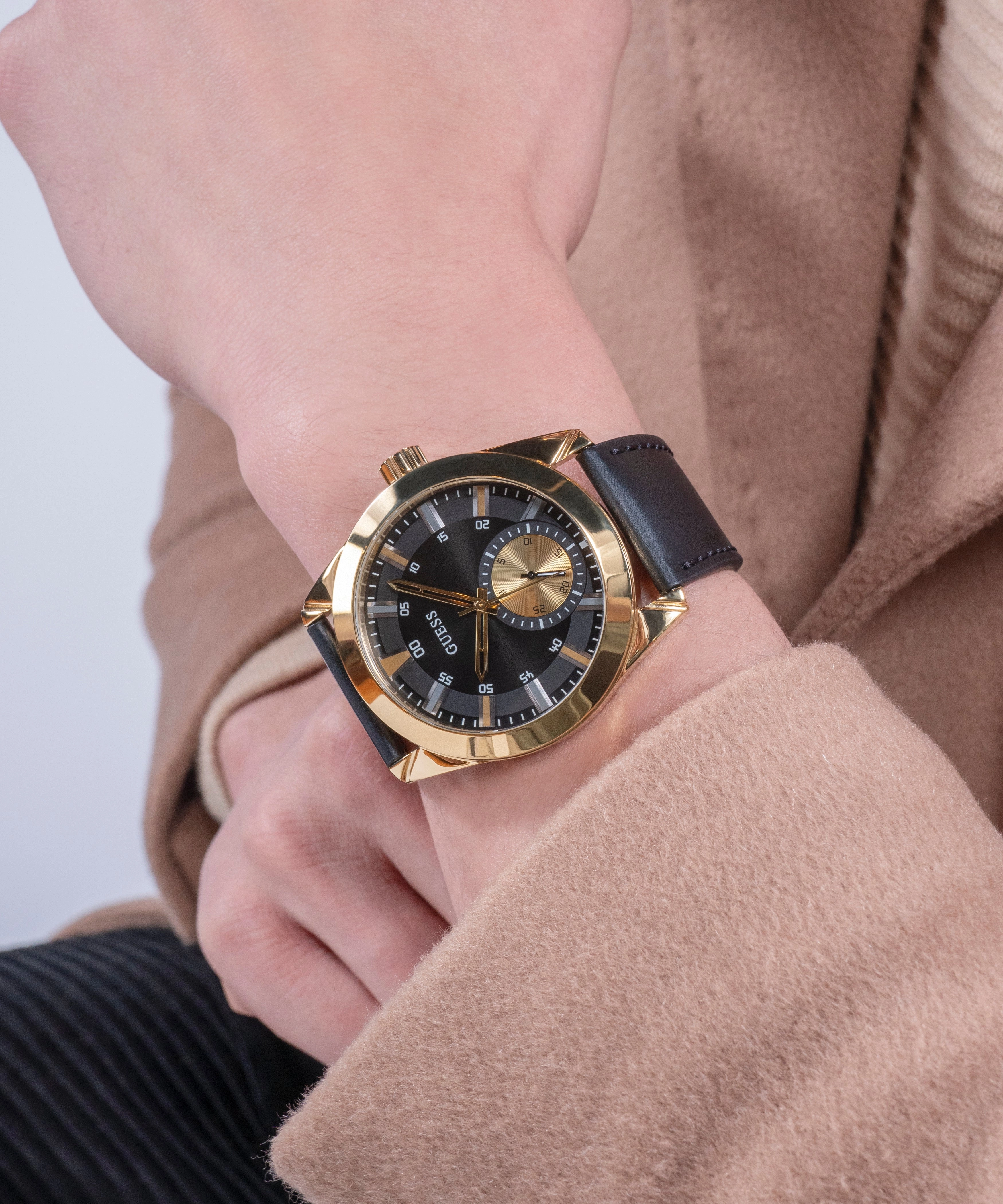 Guess Mens Black Gold Tone Multi-function Watch