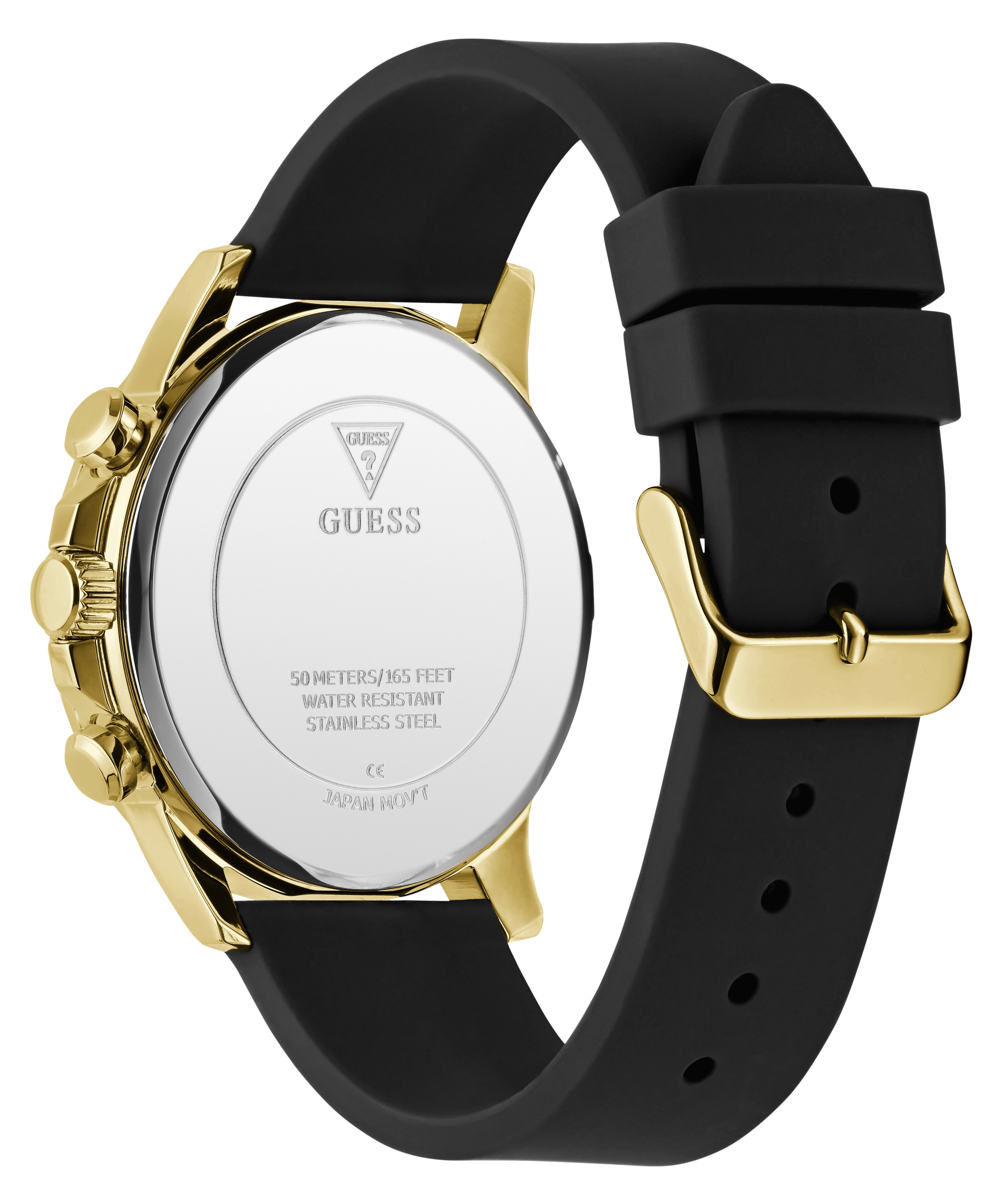 GUESS Mens Black Gold Tone Multi-function Watch