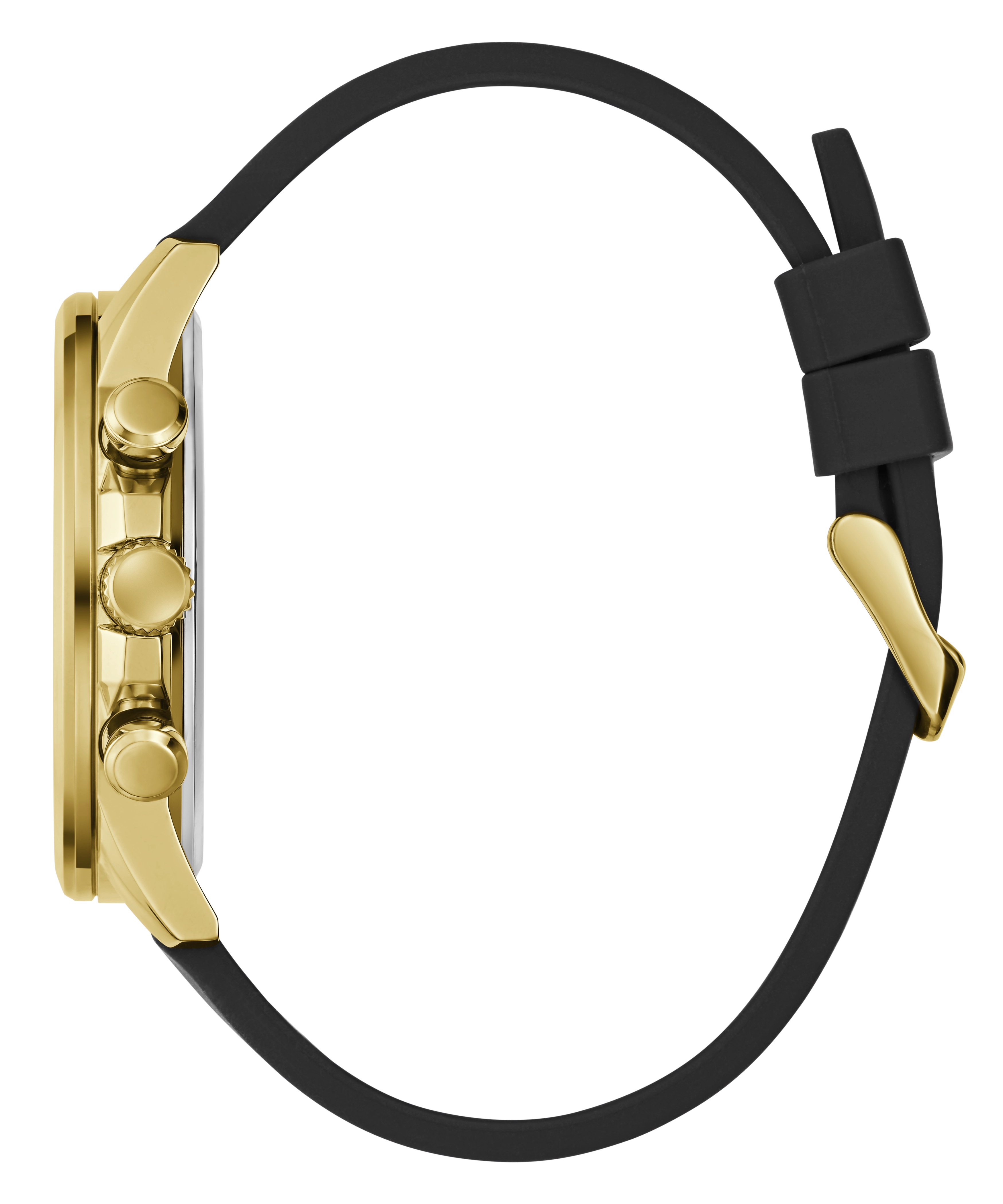 GUESS Mens Black Gold Tone Multi-function Watch