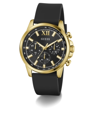 GUESS Mens Black Gold Tone Multi-function Watch