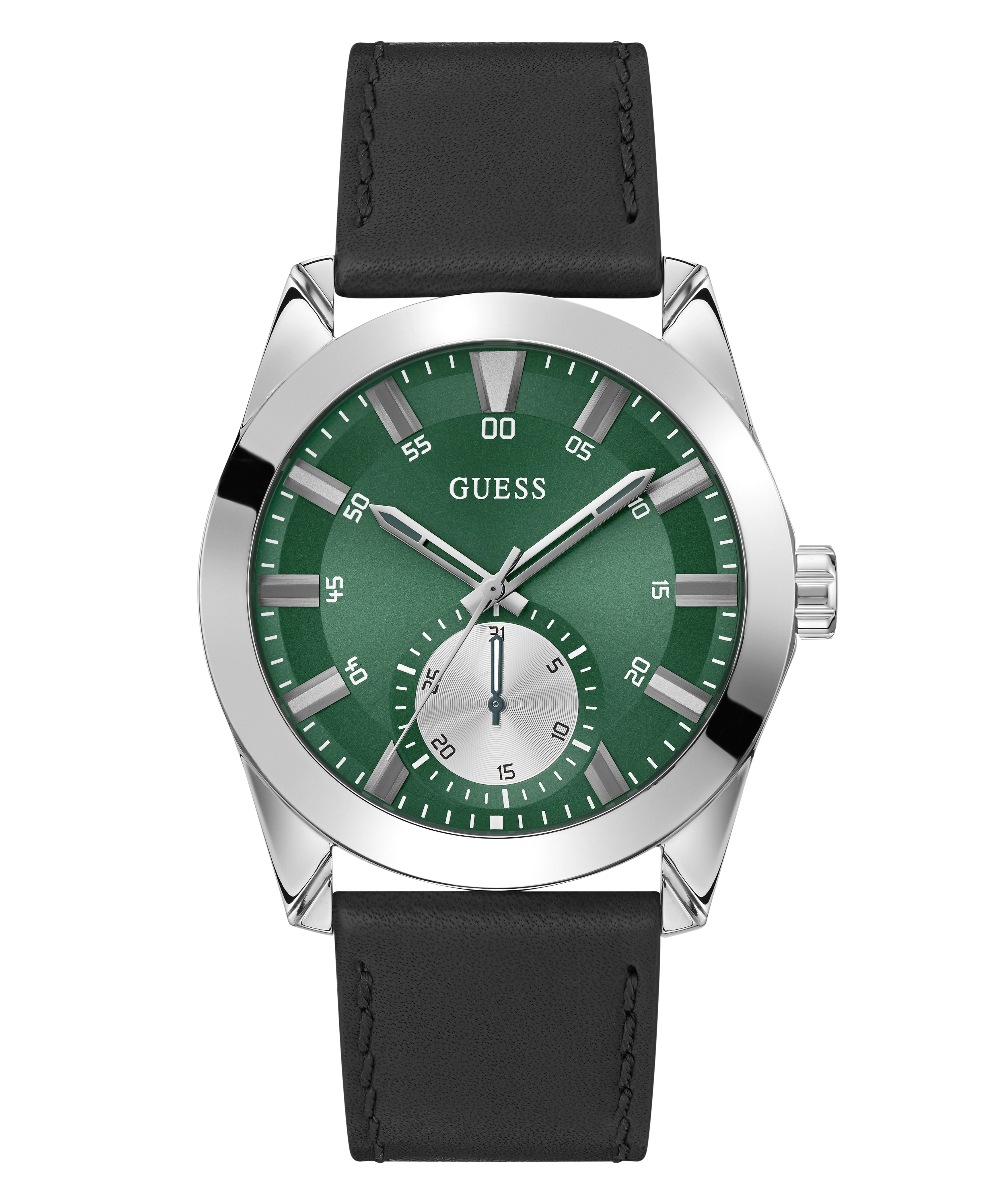GUESS Mens Black Silver Tone Multi-function Watch