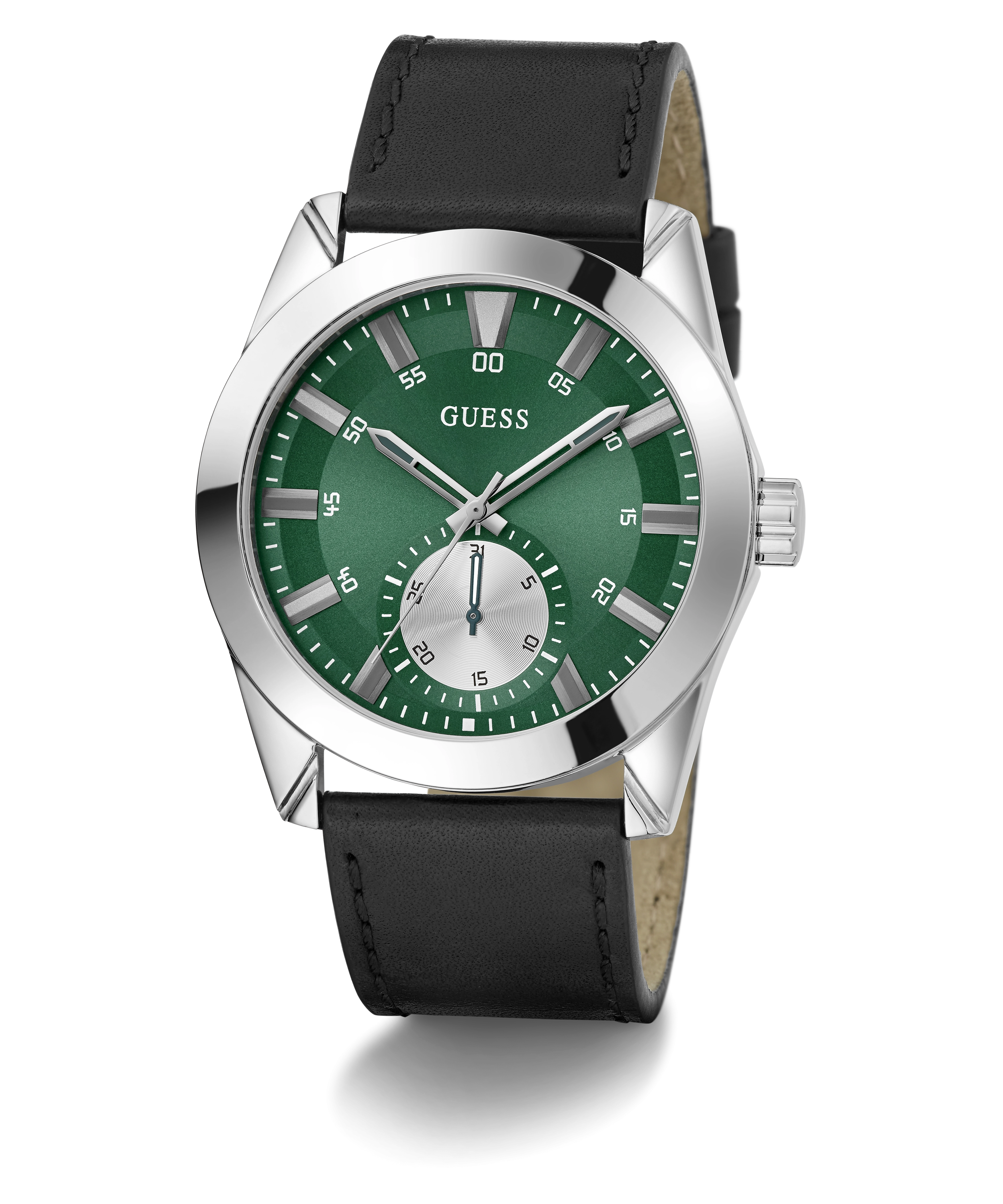 GUESS Mens Black Silver Tone Multi-function Watch