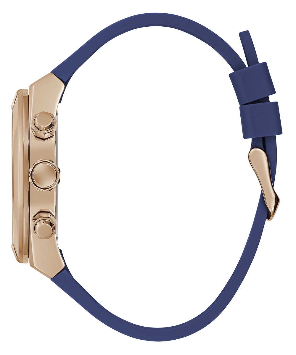 GUESS Mens Blue Rose Gold Tone Multi-function Watch