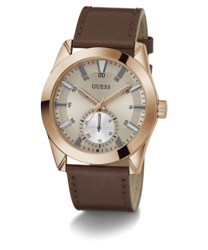 GUESS Mens Brown Rose Gold Tone Multi-function Watch