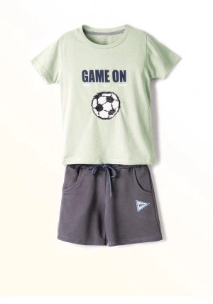 Hashtag Mini Boy Football 2 Piece Set, Green and Grey