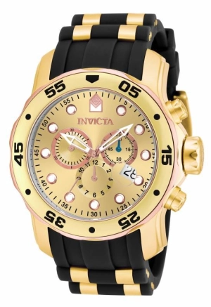 Invicta 17884 Men's Steel & Polyurethane Bracelet Pro Diver Chrono Gold Tone Dial Date Watch