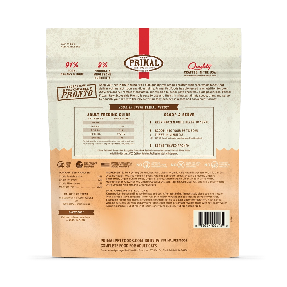 Primal Pronto Raw Frozen Pork Recipe Food For Cats