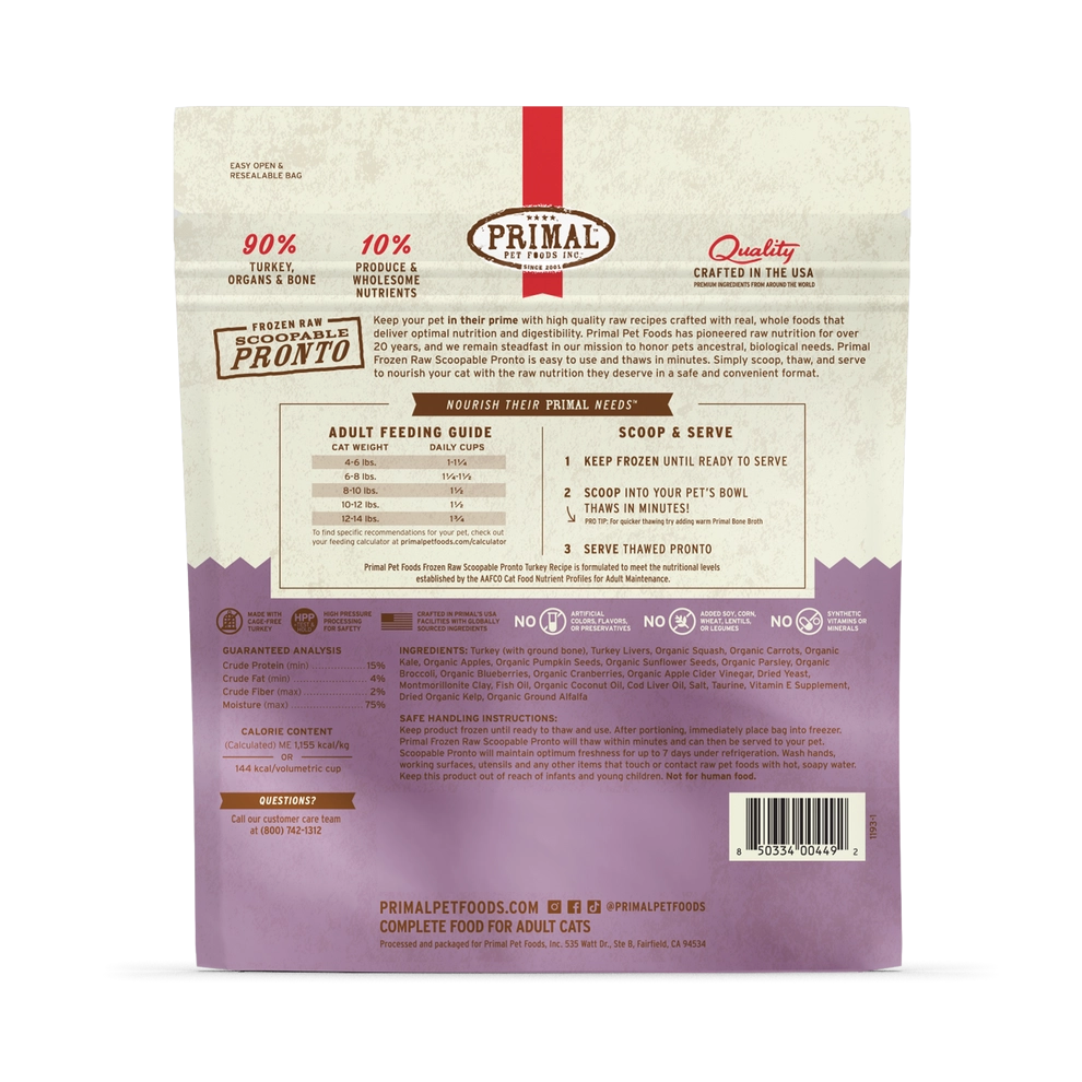 Primal Pronto Raw Frozen Turkey Recipe Food For Cats