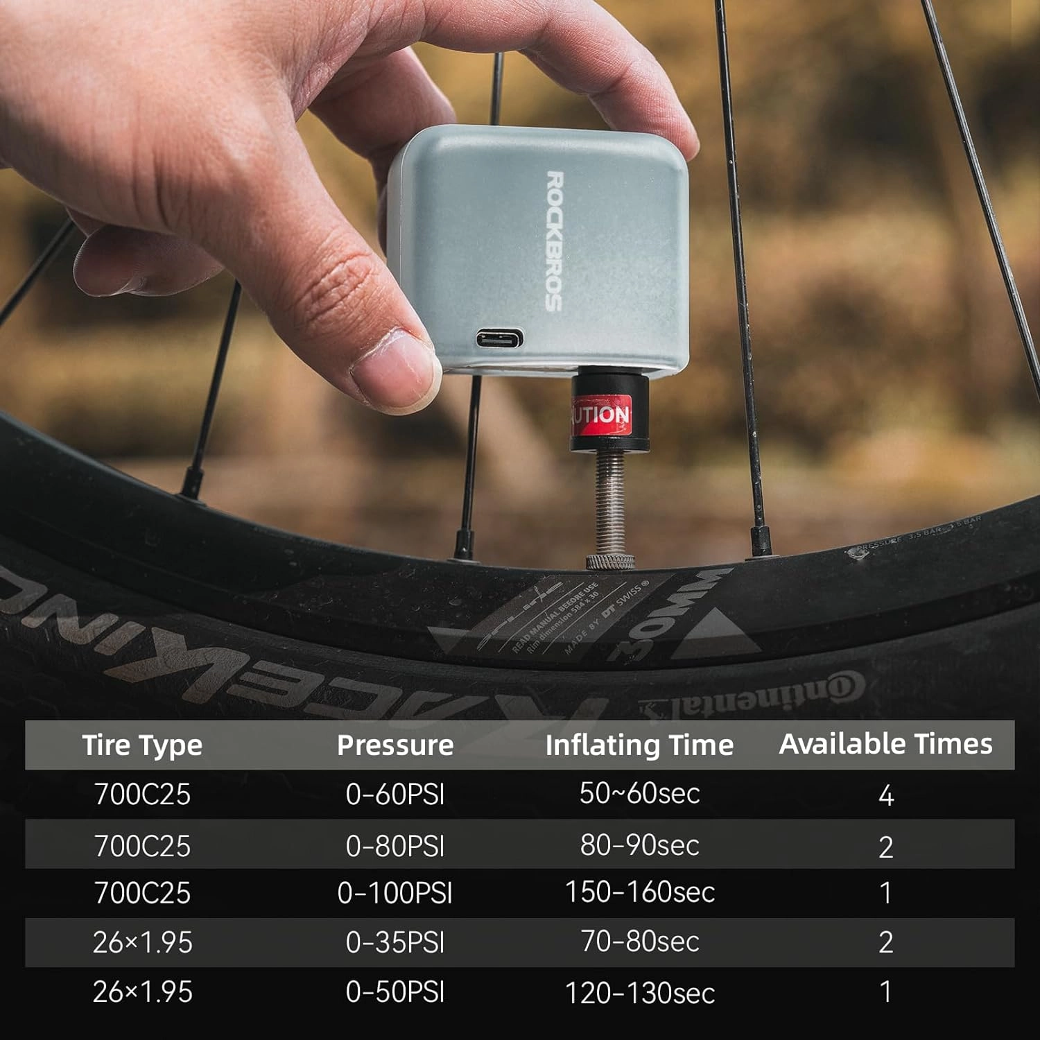 ROCKBROS AS1 Mini Electric Bike Tire Pump 100PSI