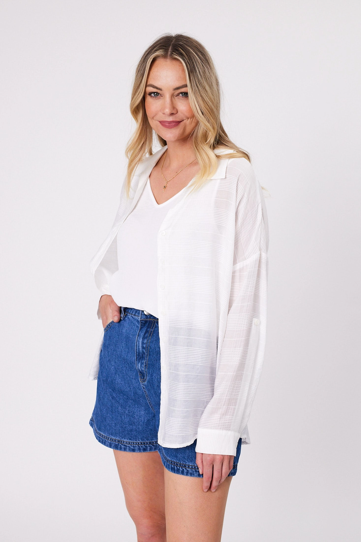 Shine On Label Zoe Self Check Shirt White