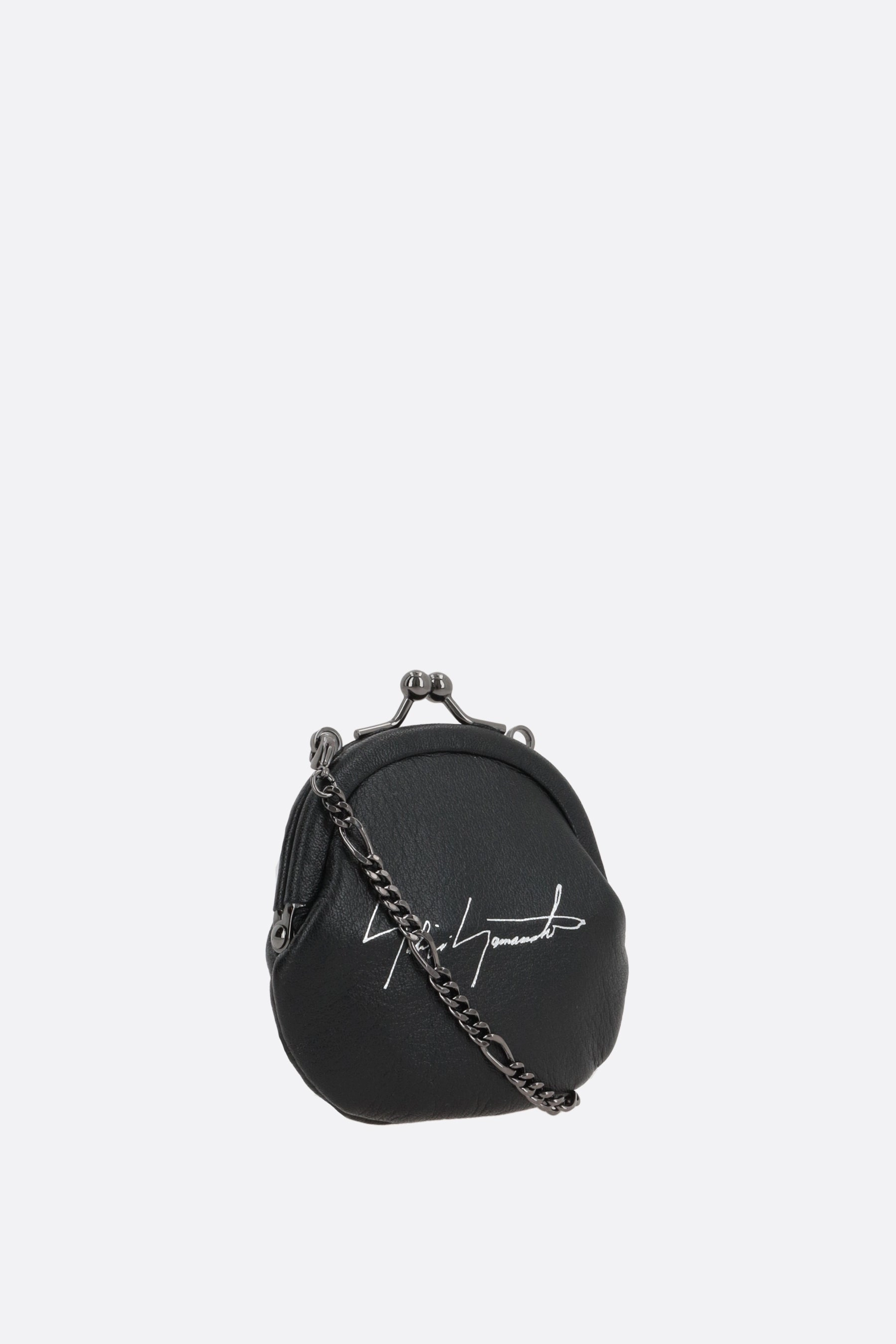 smooth leather coin purse with chain