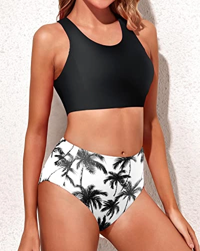 Sporty Two Piece Bikini Set for Teen Girls High Waisted Swimsuits