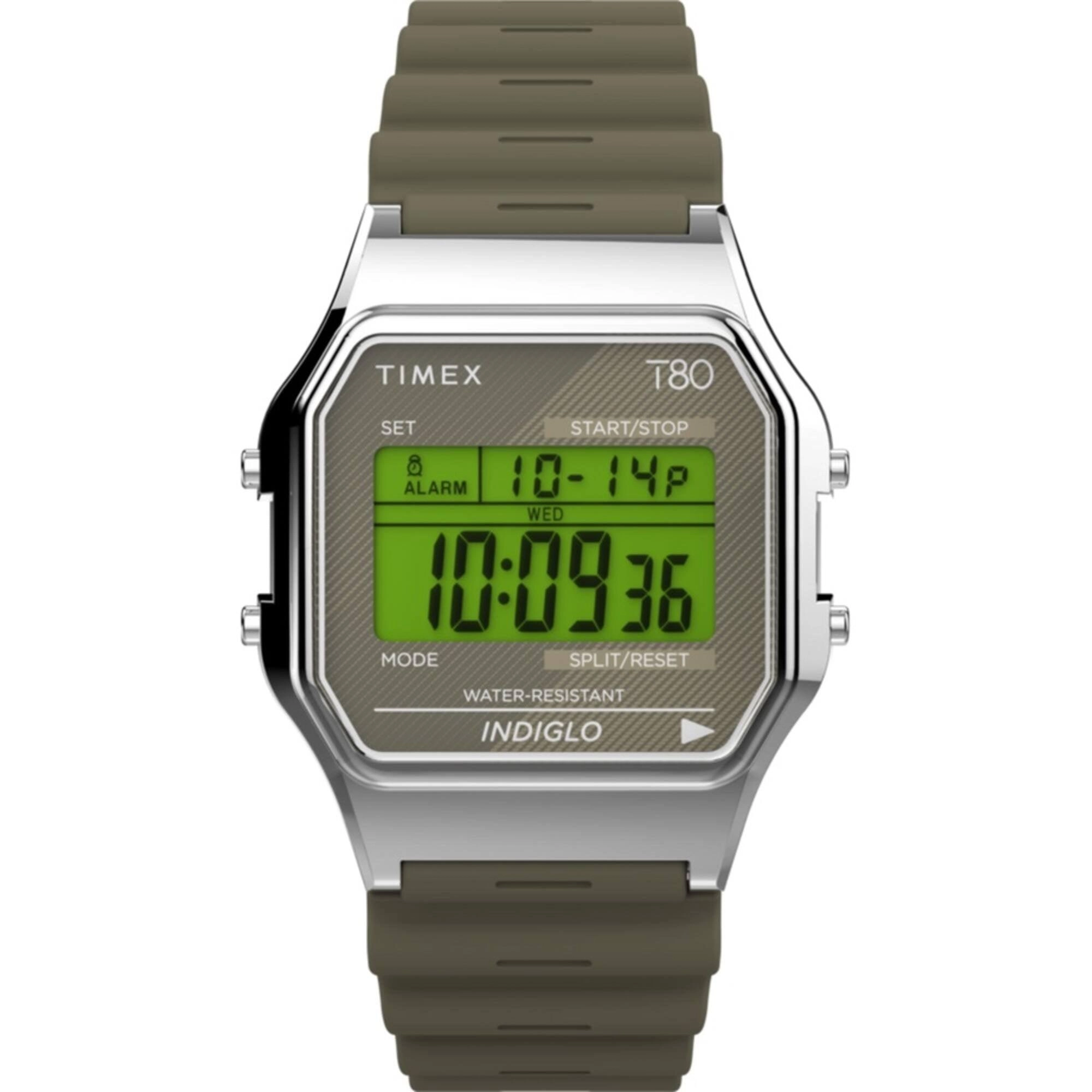 Timex Women's Watch - T80 Green Resin Strap Chronograph Digital Dial | TW2V41100YB