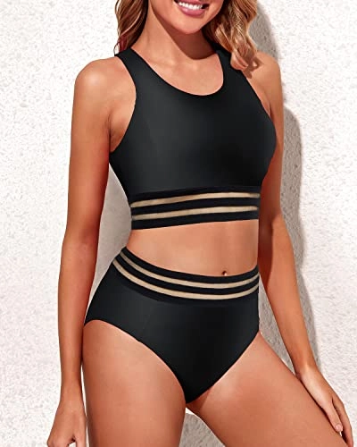 Women's 2 Piece Sporty Racerback Bikini Top Tummy Control Bikini Bottom